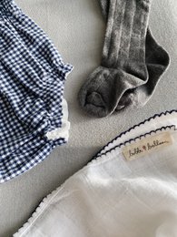 Mussola con piping all'uncinetto - Piping blu navy