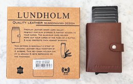 Læderkortholder + nøgleorgan sort — gavesæt til mænd — Lundholm Örebro Safety Wallet
