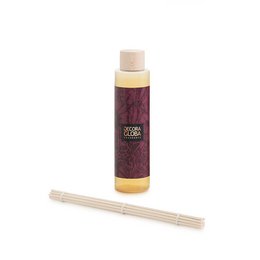 Amber coffee and vanilla fragrance diffuser refill, 250ml/8.45 fl.oz, by DHAMIR. Features a rich, warm scent with notes of amber, coffee, and vanilla.