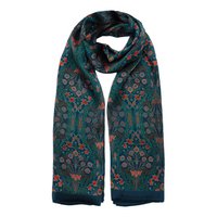 Floral Print Silk Scarf in Teal and Red Nature