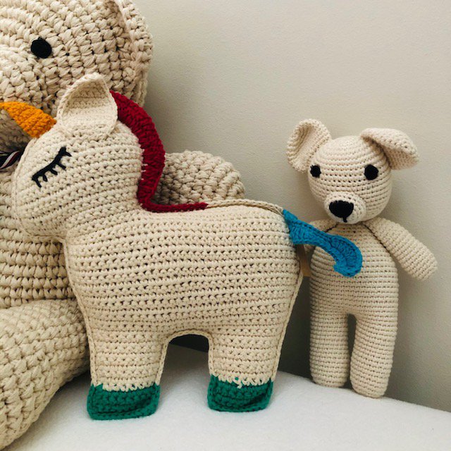 Luna-Leena unicorn cuddle rainbow - organic cotton - 0+ - hand crocheted in Nepal