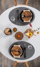  Oval placemat dark grey cappuccino microban antimicrobial protection modern minimalist table setting