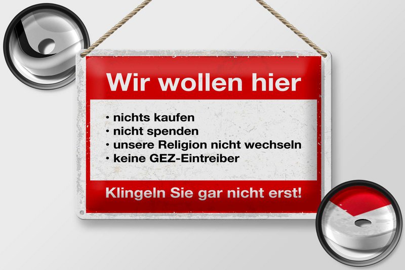 Blechschild Hinweis 20x30 cm Wir wollen nicht Klingeln Sie gar nicht erst Schild