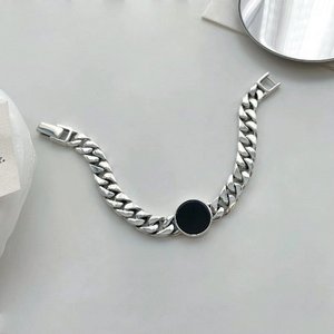 Kubanisches Kettenarmband aus Sterlingsilber – Schwarzer Onyx