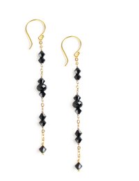 Gold drop earrings with black Swarovski crystals. Elegant and sophisticated design, perfect for formal occasions.