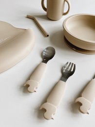 Silicone Stainless Steel Cutlery Set - Oyster Beige