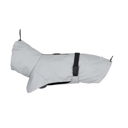  Light grey raincoat for pets, size 50, with adjustable straps for a secure fit.
