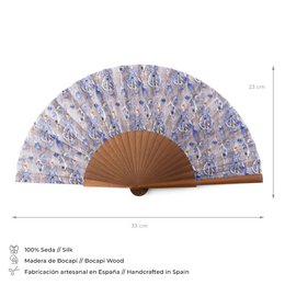Handcrafted Silk Fan with Blue Ikat Pattern