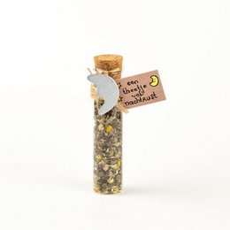 A relaxing herbal tea blend with chamomile, lavender, and other calming ingredients to help promote sleep.