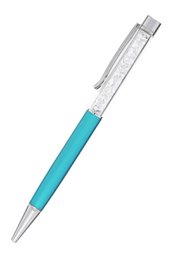  Elegant blue crystal ballpoint pen with a sleek, modern design.