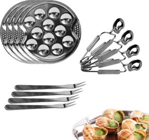 Escargot set - 12 -piece - stainless steel snail board with snail tanges & forks - snail service for filled escargots - escargot cutlery & snail holder