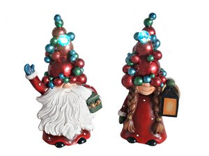 Poly kerstkabouters met lichtjes, 11x7x18cm