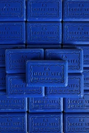 French organic soap bars with a blue embossed label.