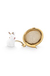 Gold-tone tea infuser set with a hare-shaped tea strainer and a round mesh infuser.