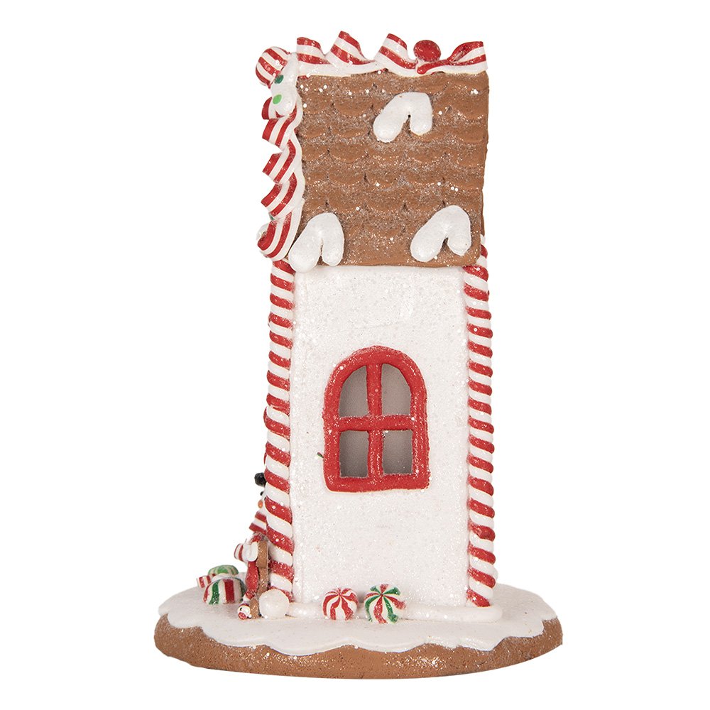 Gingerbread house met LED 14x14x22 cm Wit Rood Kunststof