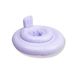  Lavender-colored inflatable baby float with leopard print design, suitable for ages 0-1 years. Provides a safe and comfortable way for infants to float in the water.