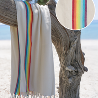 BAMBOO RAINBOW Beach Towel, Turkish Hammam Towel, Spa & Sauna Towel / Made of Bamboo and Cotton / Beige