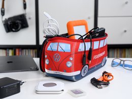 Volkswagen VW T1 Bus 3D Neopren Universal Taske, Stor - Feuerwehr/Brandbil/Rød