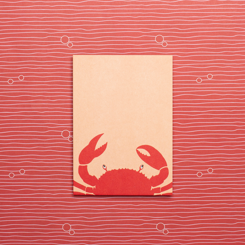 Ansichtkaart "Krab" koraalrood - houtpulpkarton