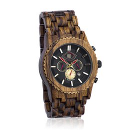 A stylish wooden watch with a multi-function dial and a durable wooden bracelet.