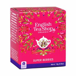 Organic super berries tea with a blend of antioxidant-rich ingredients including raspberry, blackberry, and elderberry.