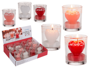 Kaars in glas met decor, hart,