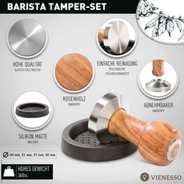 Tamper mit edlen Holzgriff - Espresso Stempel für den Barista inkl. Matte