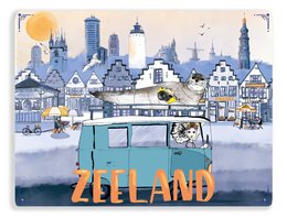  Rectangular placemat featuring a colorful illustration of a Dutch city skyline with a vintage-style food truck in the foreground. The text "Zeeland Stad" is prominently displayed.