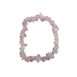 A rose quartz beaded bracelet with an irregular, organic shape. The bracelet is made up of various-sized rose quartz beads in shades of pink.