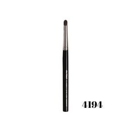 A small, round black makeup brush with a long handle.