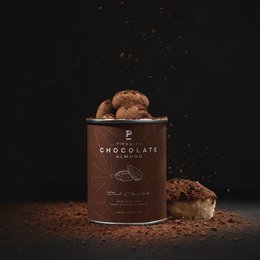 Dark chocolate-covered almonds with tiramisu flavor, in a 60g mini tin.