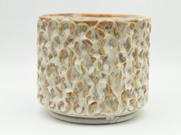  Ceramic planter pot cream brown textured leaf pattern round cylindrical shape 17cm diameter