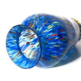Vaso in Vetro Soffiato stile "CLASSIC" Lavorato a Mano con Murrine di Murano, linea “I Colori di Murano” h. 30 cm. Made in Italy
