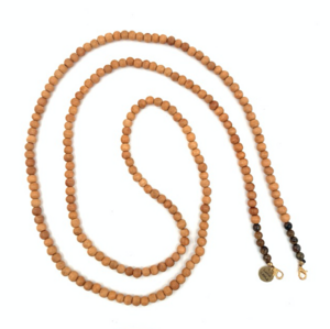 Luna-Leena phone cord wood + natural -wooden beads and tiger eye beads - L140cm - handmade in Nepal