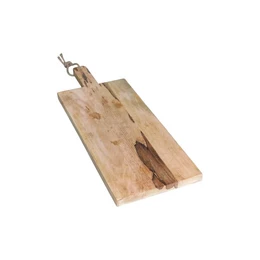  Large wooden serving tray, rectangular shape, natural wood grain, rope handle, kitchen chopping board