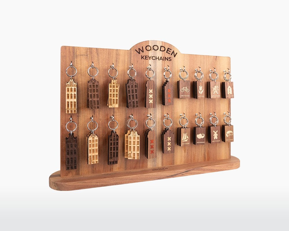 Walnoten Houten Sleutelhanger - Amsterdam Trapgevel Ontwerp