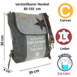 Sunsa dames schoudertas. Handtas gemaakt van canvas en leer. Schoudertas in vintagestijl. Grote crossbodytas voor dames.