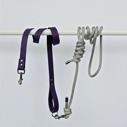 Multi-position dog leash, navy blue and gray, Biothane and boat rope material, adjustable length, durable pet accessory.