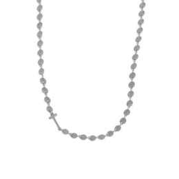 Silver-colored necklace with circular beads and a letter 'T' charm. Suitable for casual or formal wear.