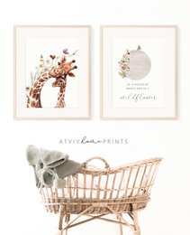 Giraffen-Kinderzimmer-Poster, Giraffen-Poster, Blumen-Kinderzimmer-Druck, Mutter und Baby-Giraffen-Poster, Kinderzimmer-Giraffen-Druck, Wildblumen-Druck, Mädchen-Kinderzimmer-Poster, Mädchenzimmer-Dekoration