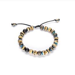 Pulsera de cuentas de madera de patinetas recicladas, azul, cuentas de 8 mm, unisex, ajustable