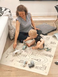 Colorful, illustrated play mat featuring a map of Europe for children. Made of durable, high-quality materials. Encourages imaginative play and learning about different European countries and cultures.