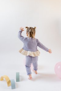 Sustainable Chic Baby Cardigan Purple with Ecru Frill | 100% GOTS certified organic cotton