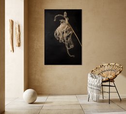 Moody still life wall art featuring a ghostly, ethereal figure against a dark background. Textured, abstract design with a sense of movement and mystery.
