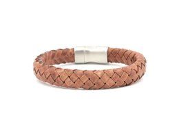 Bracelet Malang hazelnut, a braided leather charm bracelet available in sizes XS to XL.