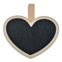  This wooden chalkboard in the shape of a heart measures 8x2x8 cm. It has a black chalkboard surface for writing or drawing, and a wooden frame with a hanging hook.