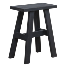 A black, rectangular bench with a simple, minimalist design. The bench has a sturdy, A-frame style base and a flat, rectangular top surface.