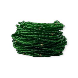 Beaded bracelet in a vibrant bottle green color, featuring intricate beadwork and a unique, textured design.