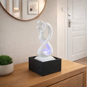 Binnenfontein - Amor Zwart en Wit - Modern met kleurrijk LED-licht - Afneembaar minnaarsbeeld - Eigentijdse interieurdecoratie - Roterende bal