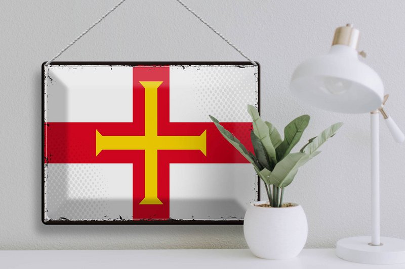 Blechschild Flagge Guernsey 40x30cm Retro Flag of Guernsey